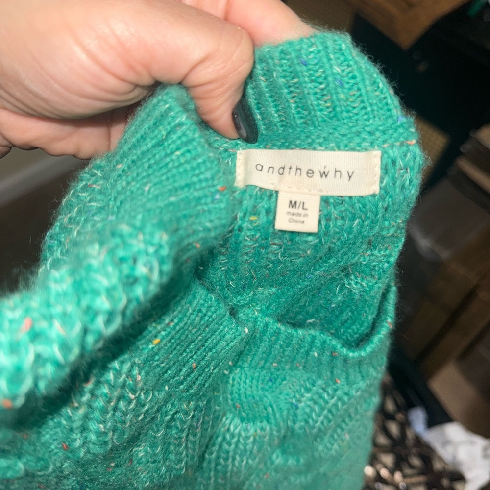 Green Cable Knit Sweater - Picture 2 of 6